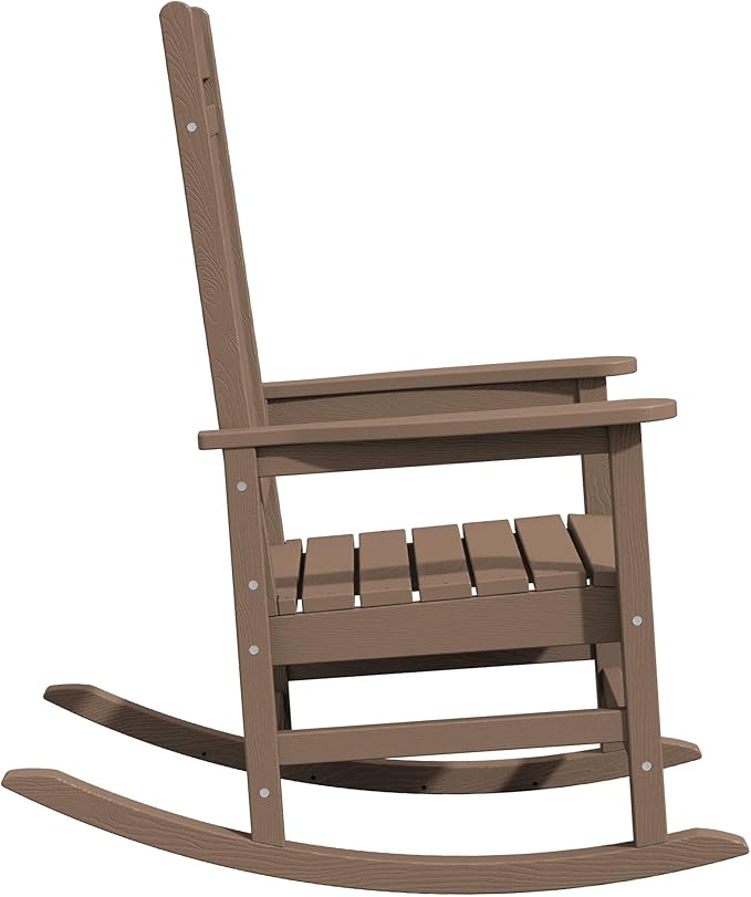 KINGYES HDPE Rocking Chairs Outdoor, Patio Rocking Chairs with 330lbs Support, Smooth Porch Rocker for Deck Lawn Yard, Brown