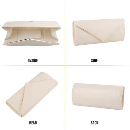 Larcenciel Women's Clutches, Leather Nude Clutch Bag w/Detachable Chain, Elegant Envelope Prom Handbag for Women, Minimalist Cream Beige Crossbody Shoulder Bag for Party, Prom, Wedding, Dinner, Club
