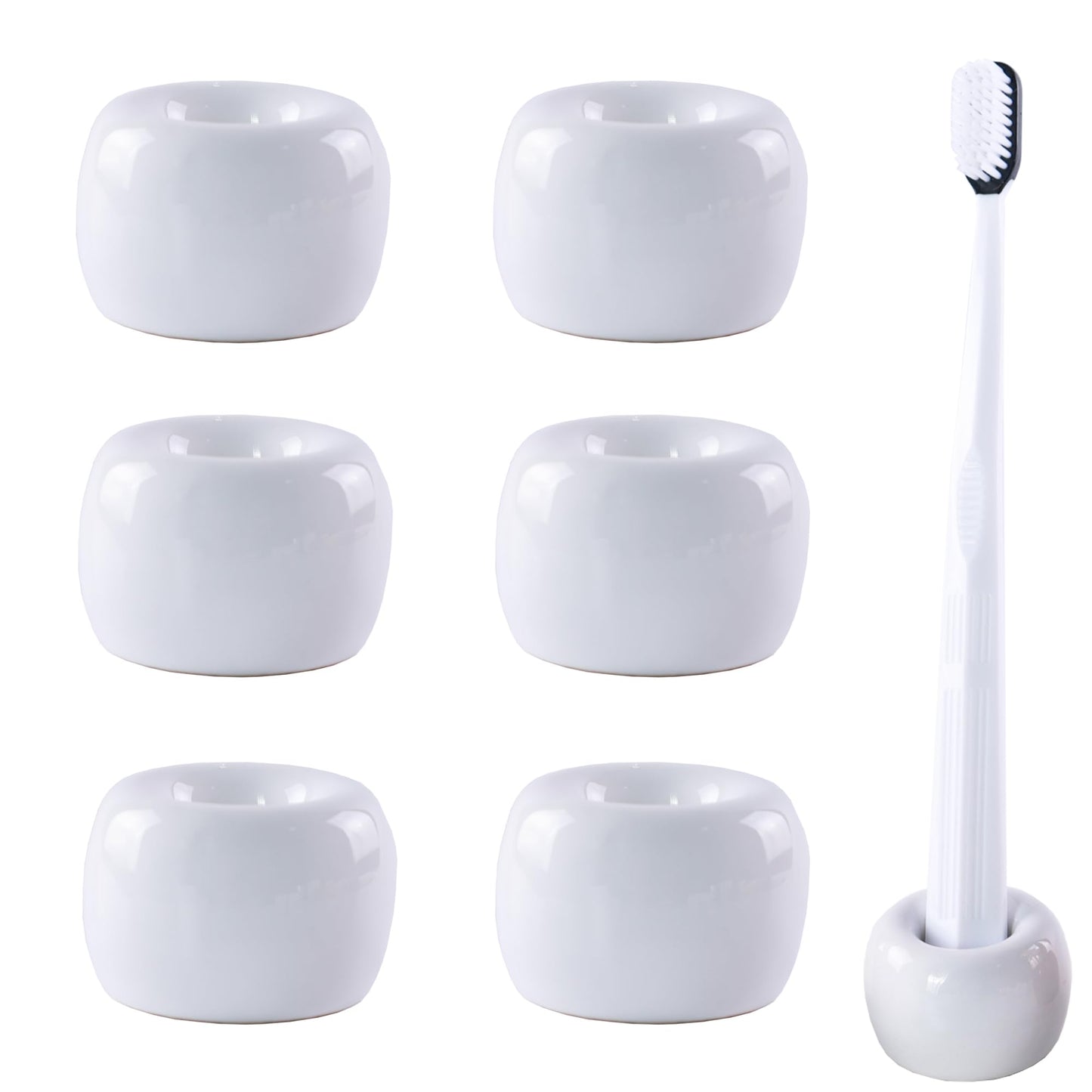 NiuYichee Set of 6 Sleek Mini Ceramics Toothbrush Holder, Small Ceramic Ring, Perfect Size for Bathroom Vanity Countertops