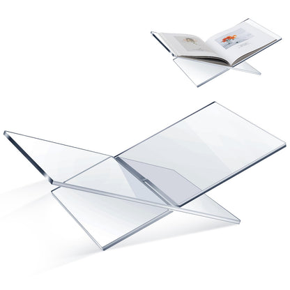 Quzzil Large Acrylic Book Stands 15.8" x 9.5" x 5.4" Thicken Book Holder for Display Reading Open Coffee Table Stand for Cookbooks, Bible, Quran, Art, Magazines(Clear)