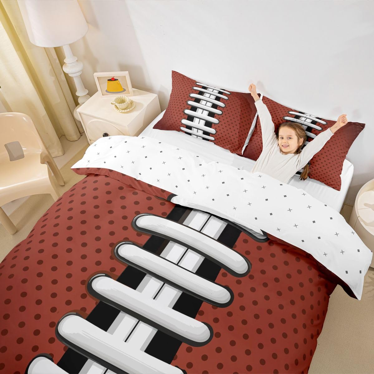 Feelyou Football Duvet Cover Set for Kids Boys Teens Orange Rugby Printed Comforter Cover Sports Rugby Bedding Set 1 Duvet Cover & 2 Pillowcases
