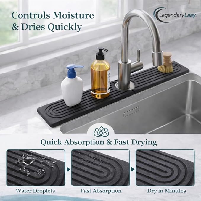 Diatomite Faucet Mat for Kitchen Sink, Fast Dry Stone Sink Splash Guard