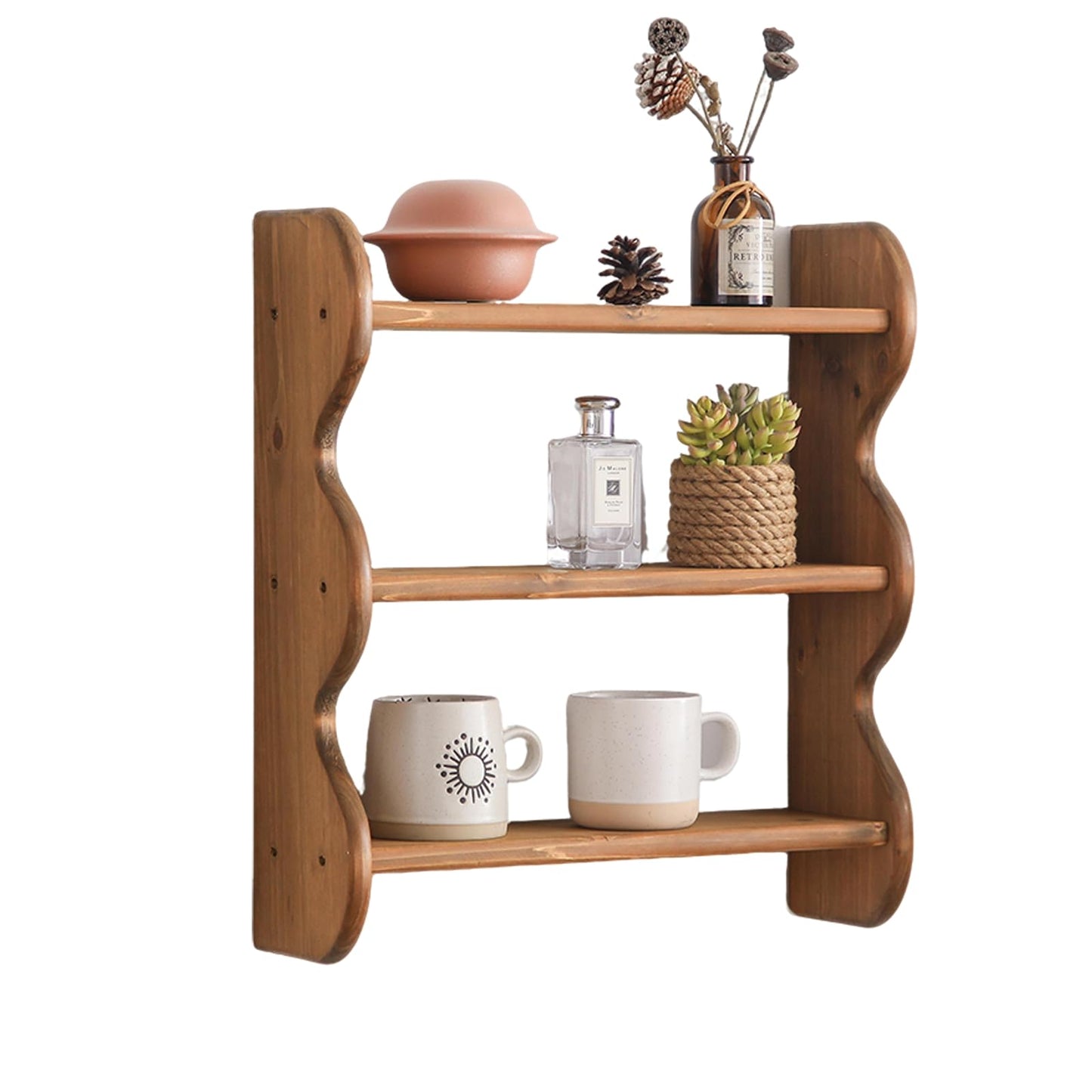 HuiDao 100% Solid Wood Wall Shelf 3-Tier, Rustic Floating Shelves Wall Mounted Storage Rack, Farmhouse Decor Hanging Shelf Display Shelves for Apartment, Living Room and Bedroom