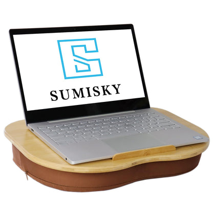 SUMISKY Bamboo Lap Desk for Laptop with Cushion, Portable Laptop Stand with Phone Hoder & Anti-Slip Stopper-Fits up to 15 inch for Home Office Students Use