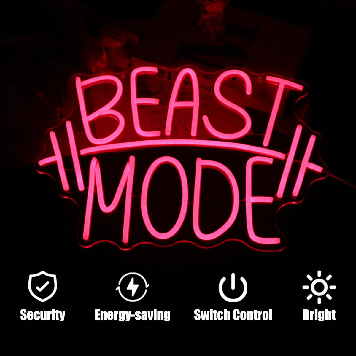 CKTBLEY Beast Mode Neon Signs for Wall Decor Red Letter LED Neon Light Gym Neon Sign Barbell LED Neon Lights Signs Dumbbell Neon Wall Sign for Bedroom Gym Sports Room Fitness Club Decor