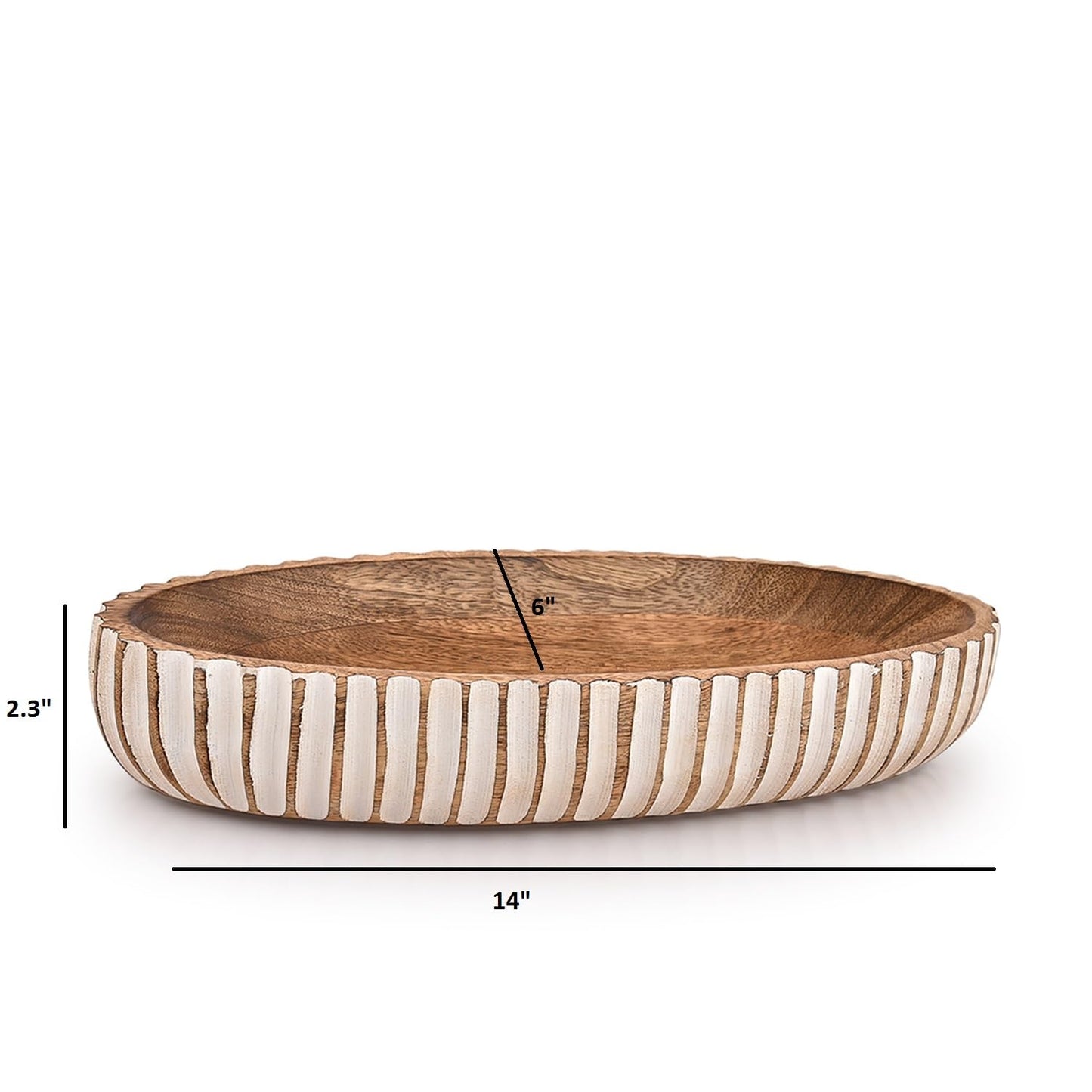 Kimona Decorative Bowl Wood Bowls Decorative Table Centerpiece, Wood Dough Bowl Farmhouse Country, Restaurant, Café (14" x 6" x 2.3")