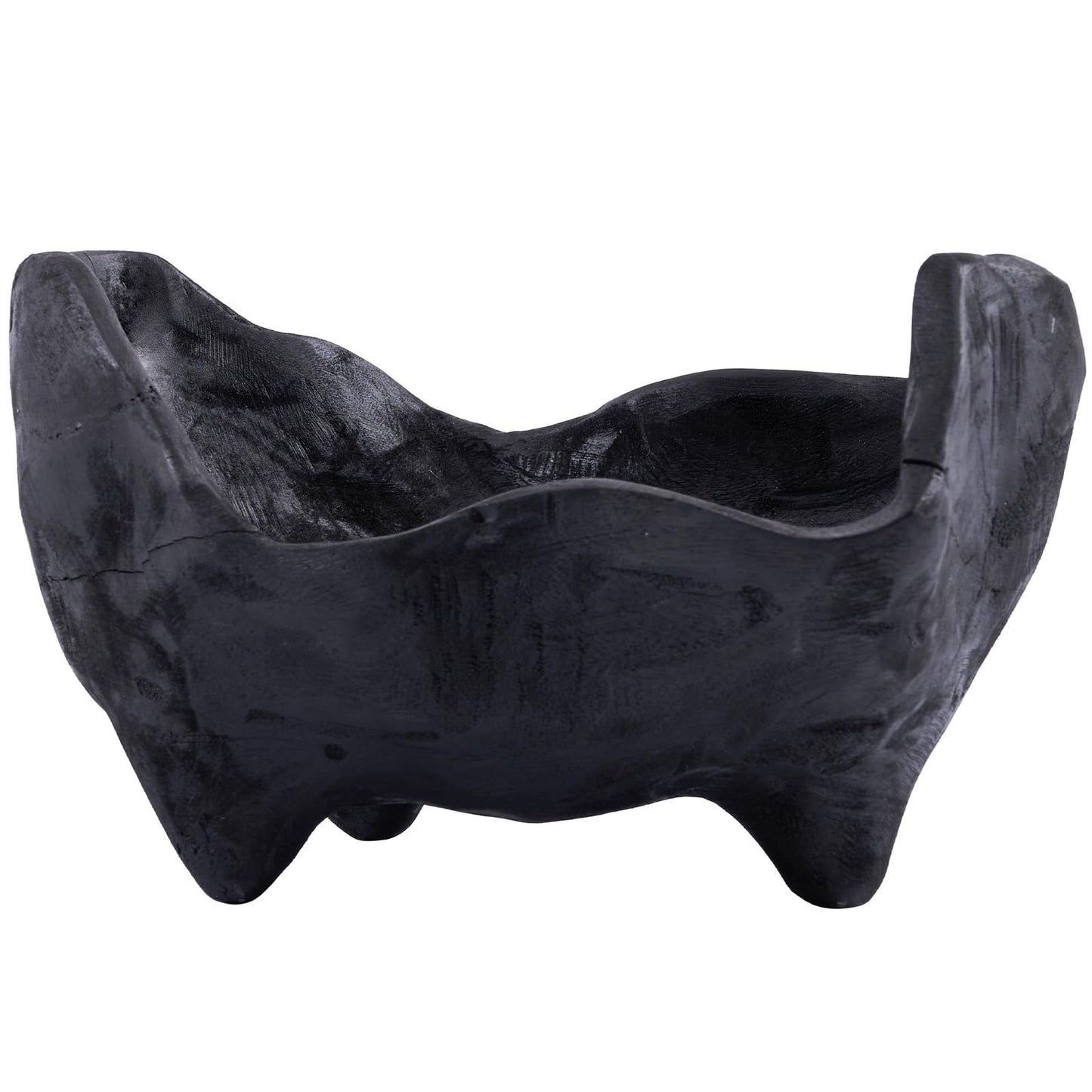 DN DECONATION Oak Wood Black Decorative Bowl-9.25x5.51 Inch Small Bowl for Entryway Key, Fruit, Candy with feet, Boho Farmhouse Home Decor for Dining Room, Coffee Table Centerpiece