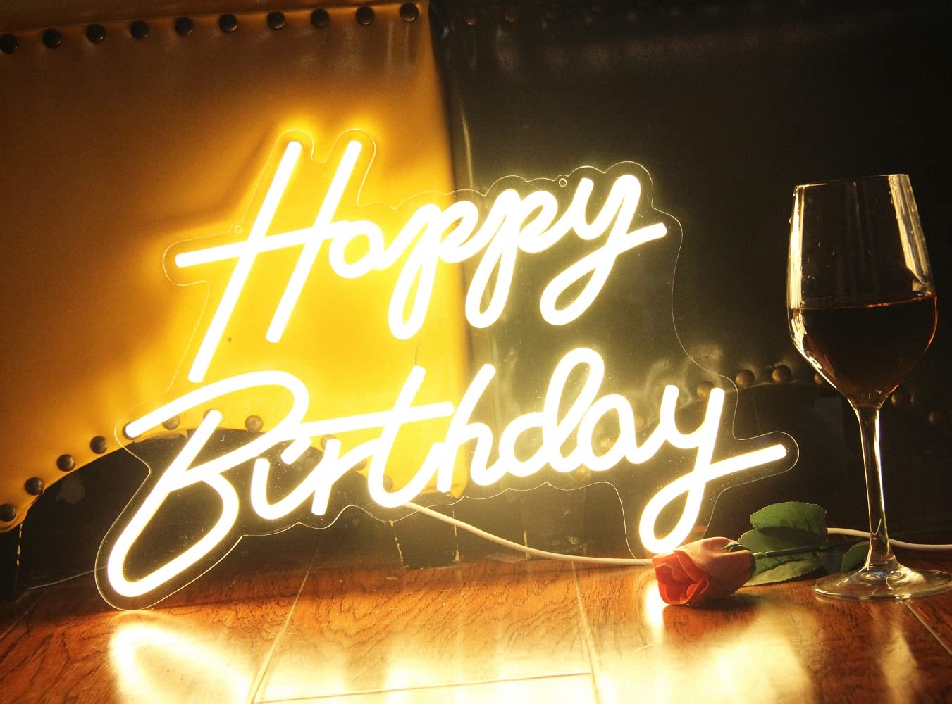 DAKABUKA LED Neon Happy Birthday Sign Night Light Birthday Party Decorations Warm White USB Operated Decorative for Backdrop Party Bedroom Wall Décor 5v