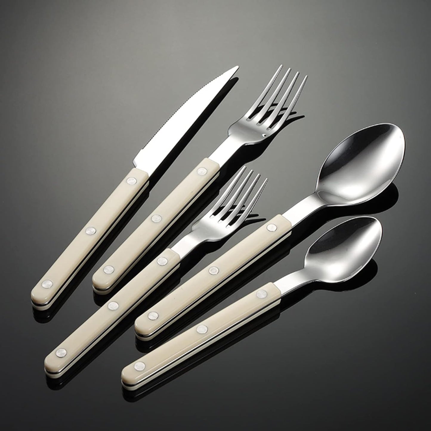 ZILNEHZ Silverware Set 40 Piece White Handle Flatware Cutlery Set for 8, 18/10 Stainless Steel Silverware Utensil Sets Durable Mirror Polished for Home Kitchen Restaurant Wedding Holiday Party