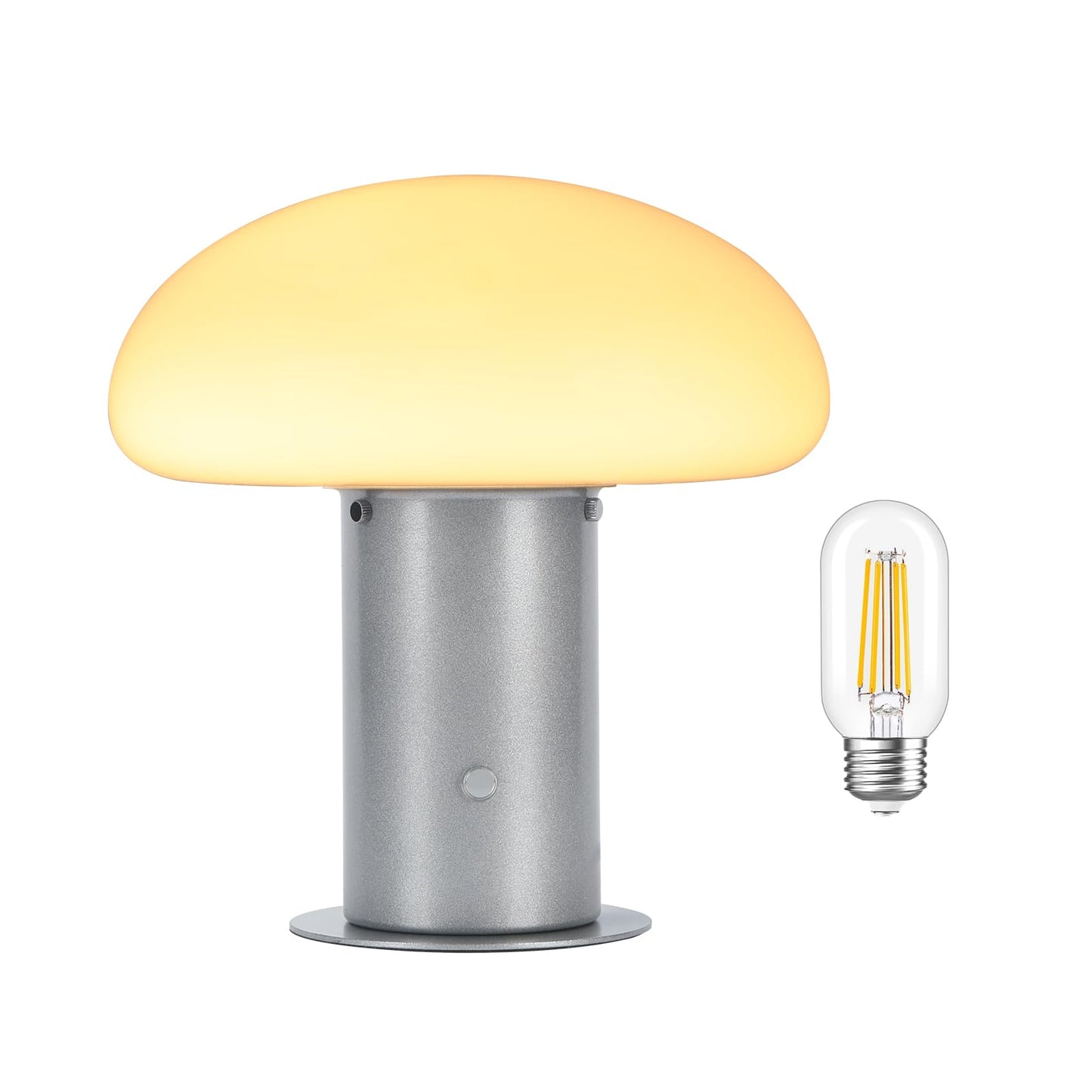 BNYFDC Mushroom Lamp, Retro Table Lamp with Touch Control Switch, 3 Way Dimmable Nightstand Lamp for Bedroom and Living Room, 6W LED Bulb Included (Silver)