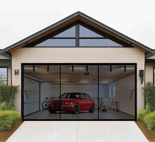 Magnetic Garage Door Screen 18x9ft for 2 Car Garage Retractable, Durable Heavy Duty Fiberglass Screen Mesh with Strong Magnets for Garage Door, Easy to Install (18x9ft Black)