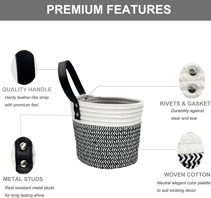 Cotton Rope Hanging Baskets for Organizing 2 Pcs Round Small Wall Basket