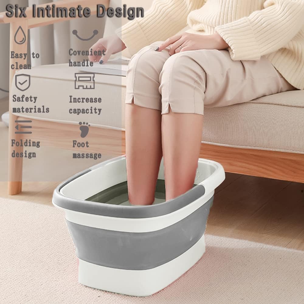 Collapsible Foot Bath Basin for Soaking Feet,Pedicure Foot Spa, Foot Tub with Handles and Massage Acupoint,Multifunction Collapsible feeting Soak Tub-Green