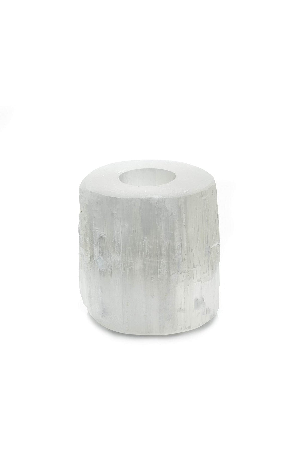Serene Spaces Living Genuine Selenite Tealight Holder, Selenite Crystal Tower Candle Holder for Healing and Positive Vibes, Votive Measures 4" Tall & 4" Diameter