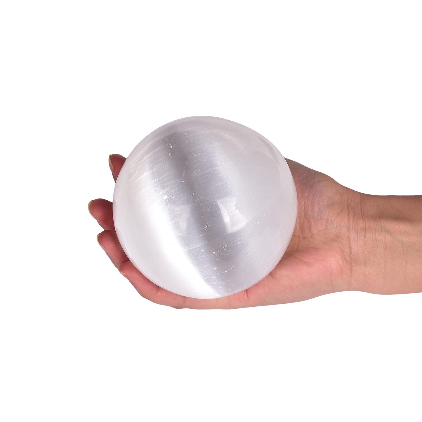 JIC Gem 1pcs 4.5" White Selenite Crystal Ball for Meditation、Fengshui、Home Decors Healing Crystal Ball