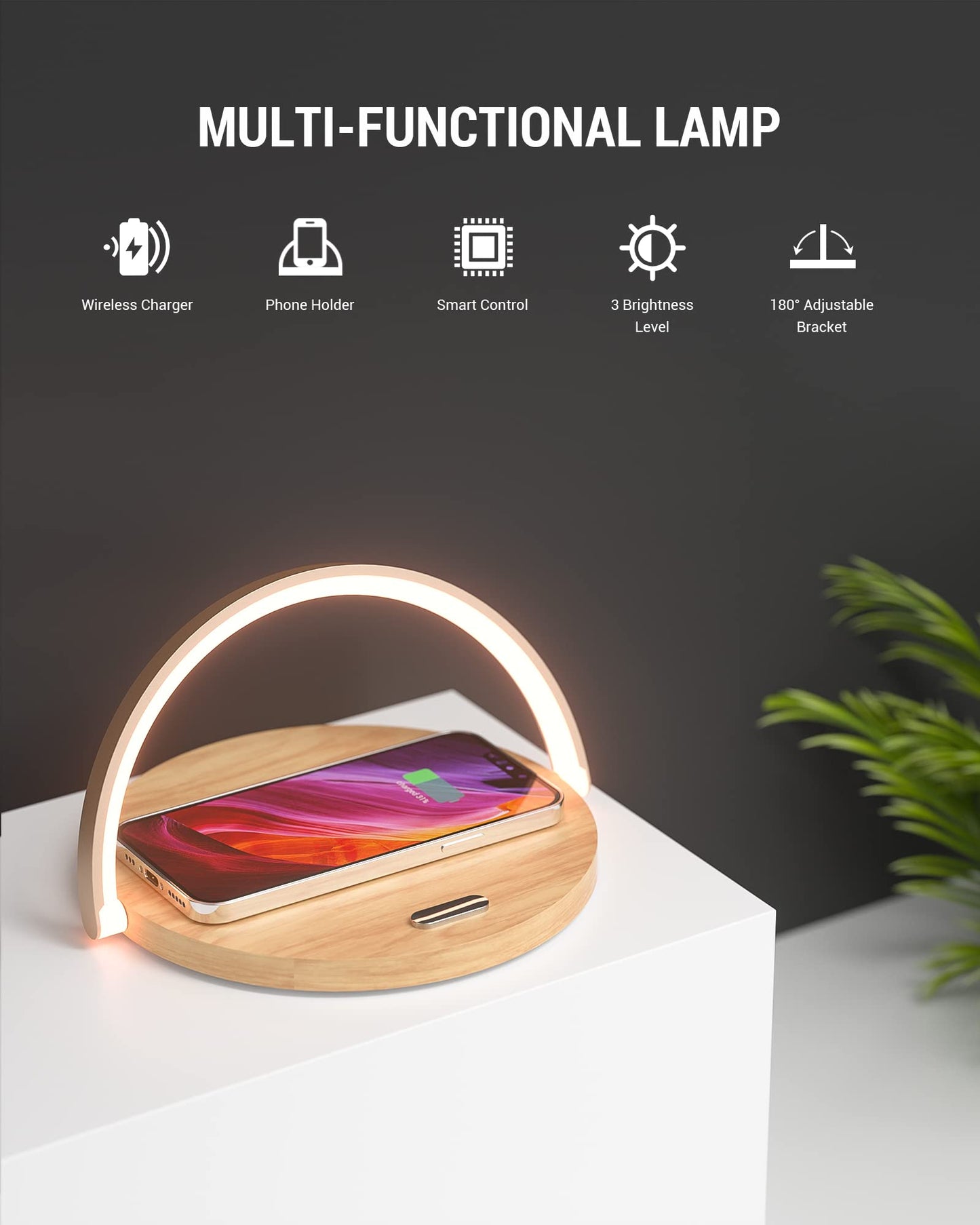 COLSUR Bedside Lamp with Wireless Charging, Table Lamp with Touch Control, 3 Brightness Levels, Cell Phone Holder and Eye-Caring Night Light for Kids Adult Home Bedroom Office