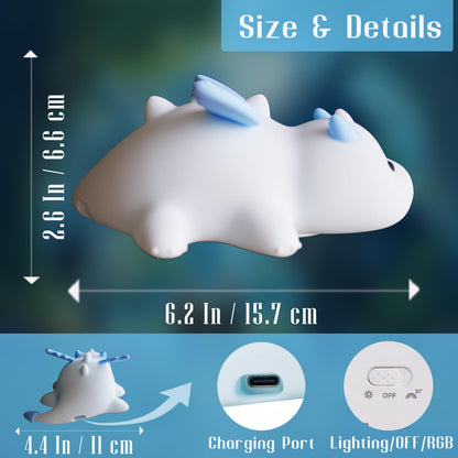 POSSHE Dragon Night Light, Cute Baby Dragon Gifts, Soft Silicone Lamp with 3 Level Warm Light and RGB Changing, Breastfeeding Nursery Portable Kawaii Bedside Lamp for Baby, Toddler, Boys and Girls
