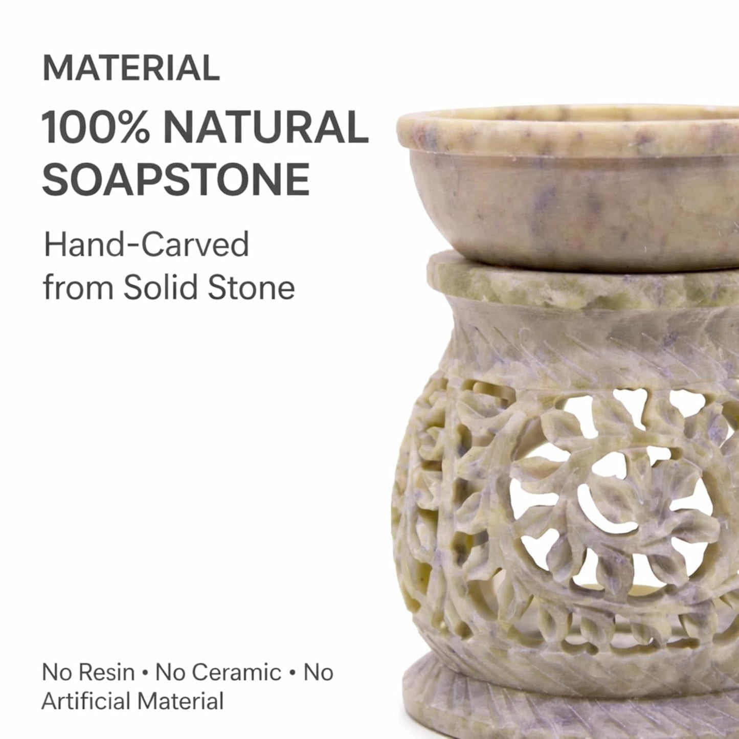 KC Kullicraft Marble Soapstone Candle Aroma Burner | Oil Diffuser | Tea Light Holder | Wax Burner- Handmade Flower Carving for Gifting & Decoration | Decorative Home and Office Decor.
