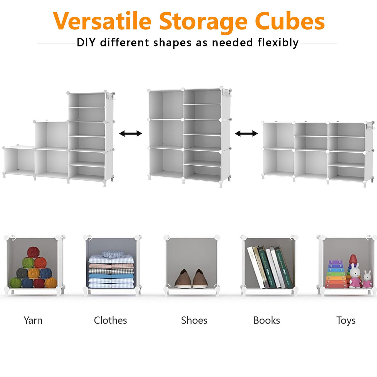 AWTATOS 6 Cube Closet Organizer Storage Shelves Portable Clothes Organizers and Storage Stackable Cubby Shelving for Closet Bedroom Living Room Office White