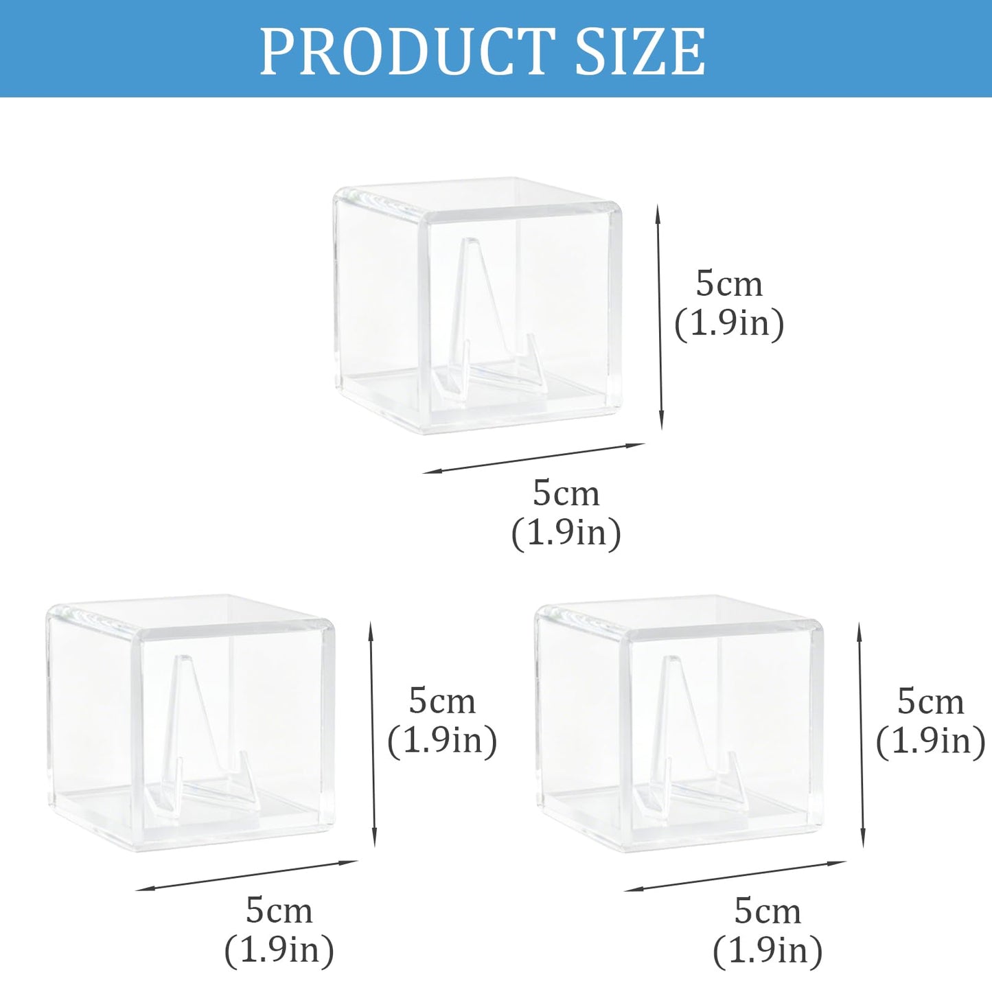 Bromjavol 3 Pack Rock Display Case, Small Acrylic Display Case with Stand, 2'' x 2'' x 2'' Acrylic Display Case for Collectibles, Gem Display Case, Rock Collection Box for Stones, Minerals, Fossils