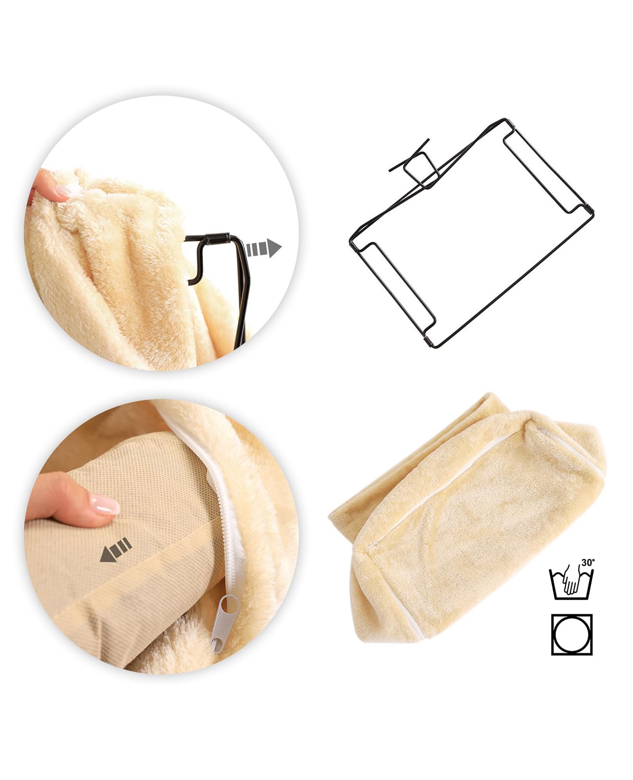 lionto Cat heating lounger with cuddly plush cover, warm cat bed for hanging with metal hooks for all common heaters, washable cat hammock made of cozy material, beige