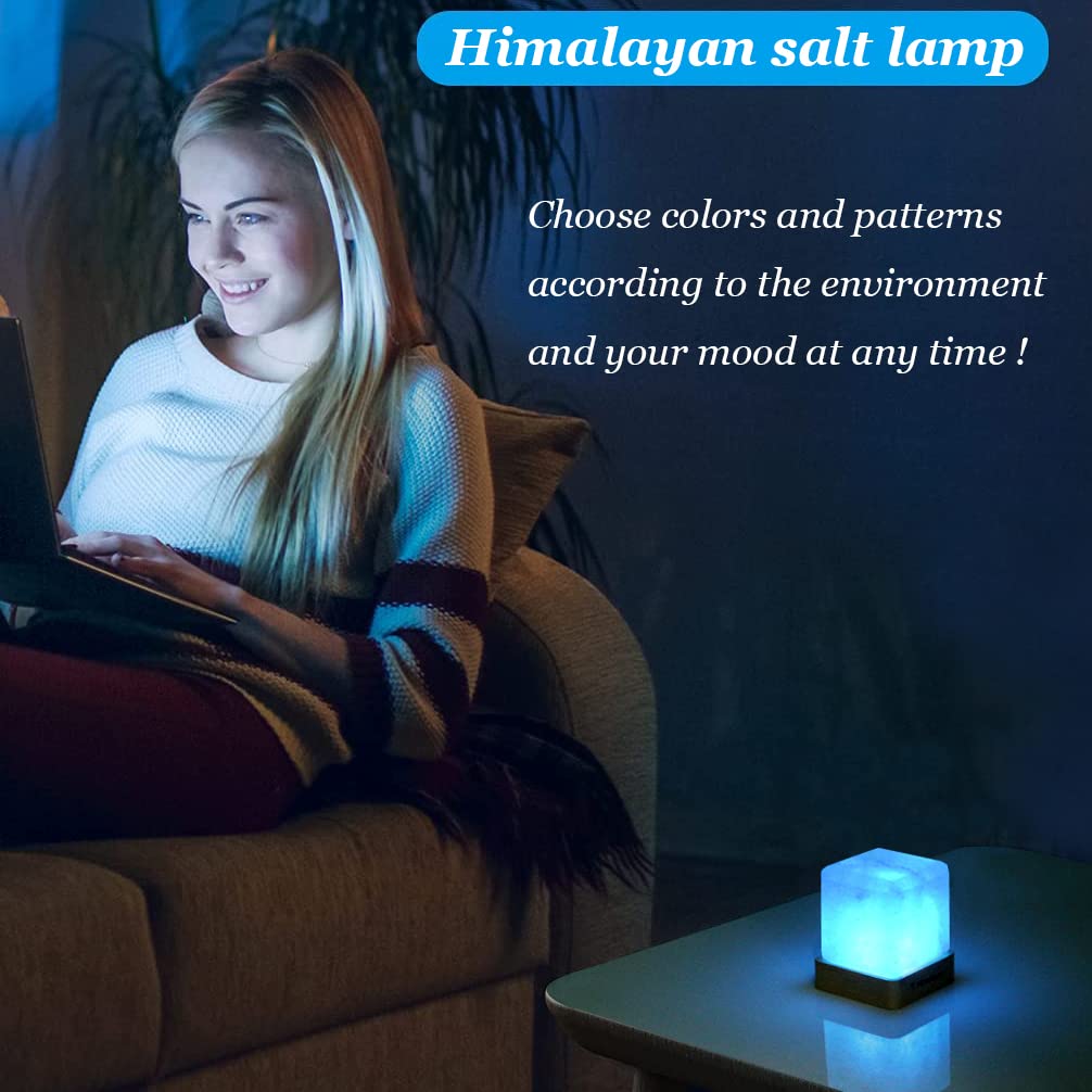 TAOHUA GARDEN Natural Himalayan Cordless Salt Lamp Rock Crystal Rechargeable（Built-in Battery） Remote Control 15colours Decorative Present for Friend