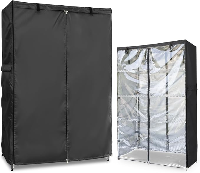 Waterproof Shelf Cover,Outdoor 600D Heavy Duty Dustproof Storage Shelves Cover,36''x16''x72'' Shelf Covers for Wire Shelving with Zippers,Storage Rack Covers with Clear Front