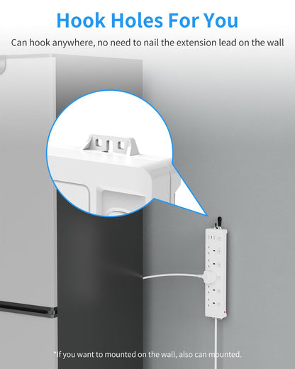 3M 5 Gang Extension Lead with 3 USB Slots, Individually Switched Extension Lead with White 3 Metre, For Home Dorm Office Multi Plug