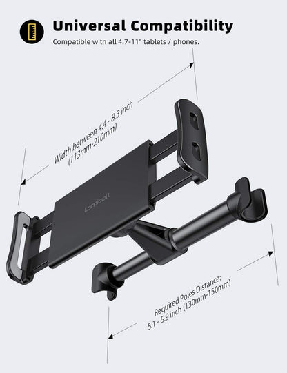 Lamicall Car Headrest Mount, Tablet Headrest Holder - Stand Cradle Compatible with iPad Pro Air Mini, Galaxy Tabs, Other 4.7-10.5" Cellphones and Tablets - Black