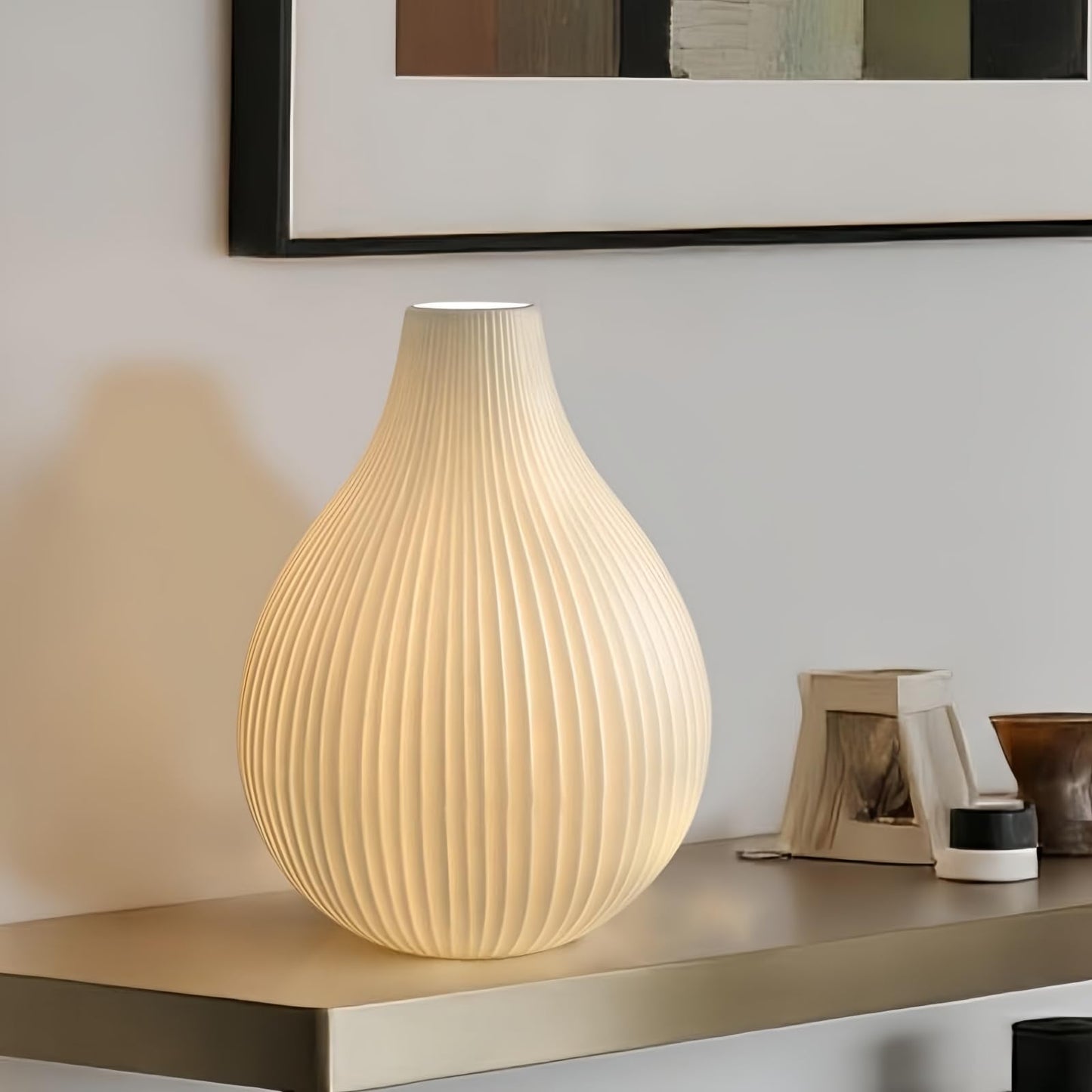 RONDURE 11.0" Modern Ceramic Table Lamp, Fully Dimmable Bedside Lamp for Bedroom Living Room Nightstand, White Translucent Ceramic Shade, Warm Ambient Decorative Corded Lighting, Bulb Included