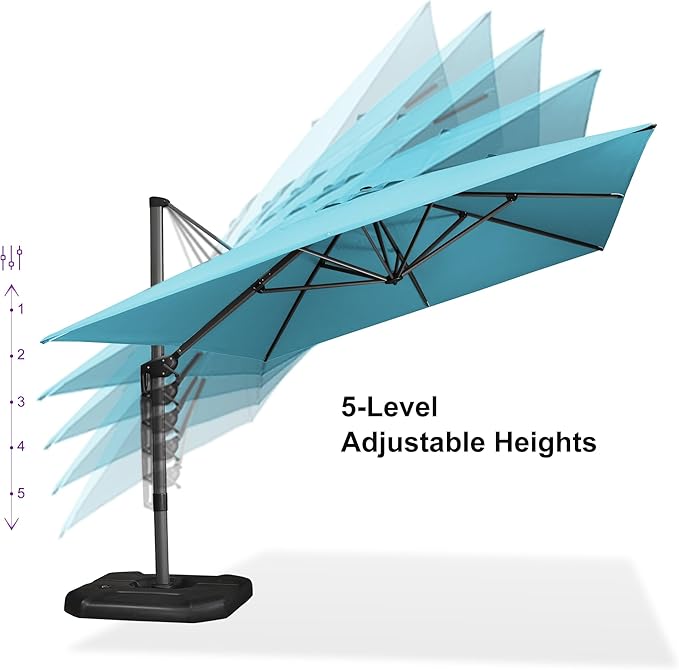 PURPLE LEAF 10'×13' Patio Umbrella with Base Included and Cover Outdoor Umbrella with Cover Extra Large Heavy Duty Cantilever Umbrella Turquoise Blue
