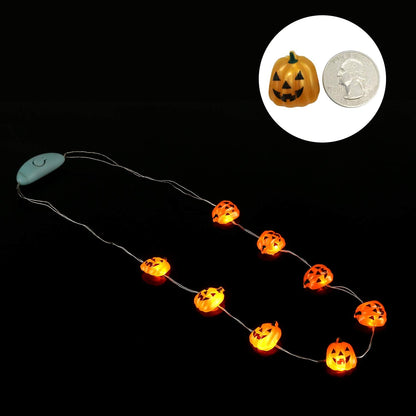 JASHIKA Halloween Eve Costume Party Accessories, Lighting Up LED Necklace Set of 3, Ghost, Jack O Lantern Pumpkin, Skull for Trick or Treating Door to Door Parade Procession