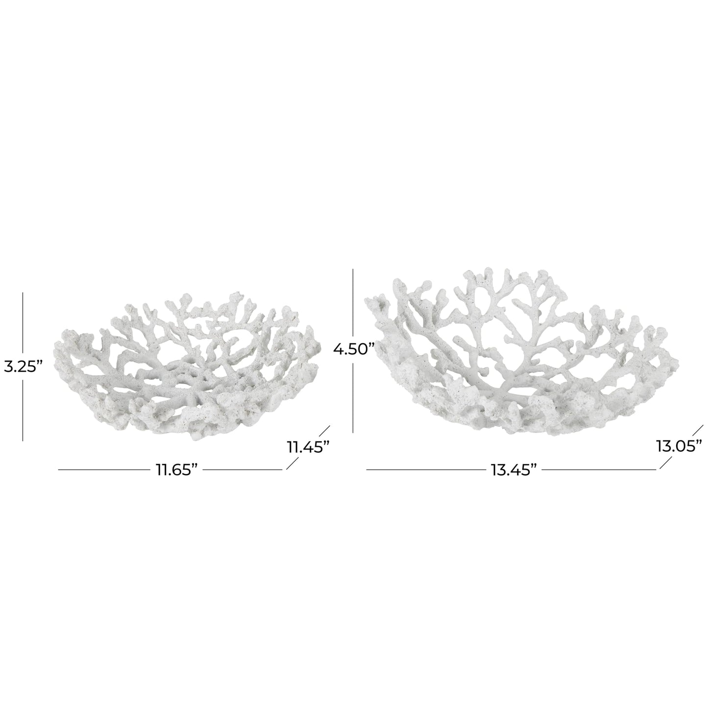 Deco 79 Resin Coral Decorative Bowl Decorative Bowl Textured Decorative Containers, Set of 2 Decorative Keepsake Boxes 13", 12"W, White