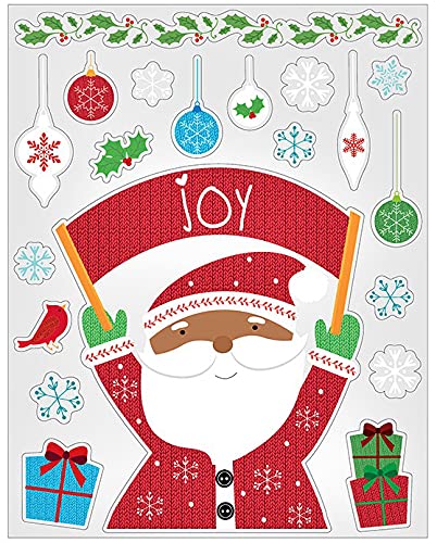 Iconikal Christmas Static Cling Window Decorations, African American Black Santa Claus, 80-Count
