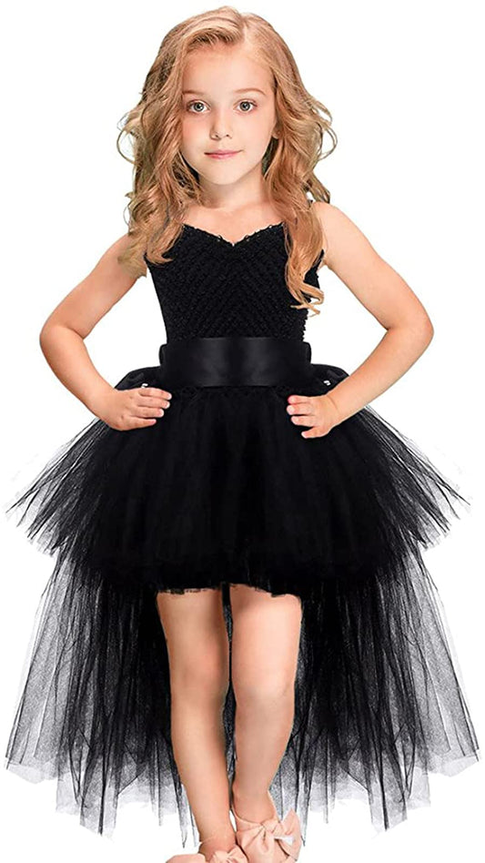 Halloween Black Tutu Dress for Girls Tulle Dresses Fairy Costume Princess Dress up for Kids Toddler Little Girl Birthday Party Outfit Size 5-6