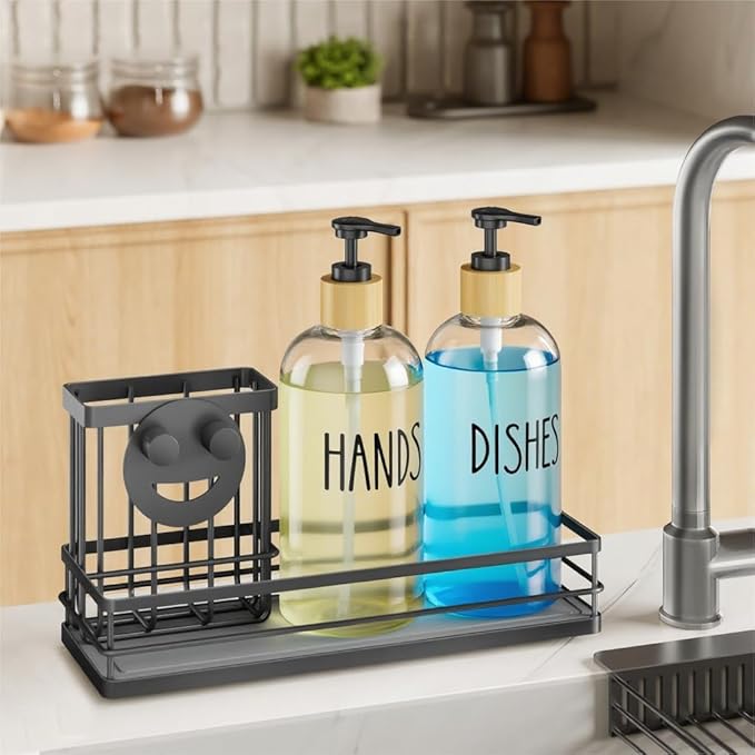 Moforoco Kitchen Dish Soap Dispenser Set, 16OZ Glass Bottle, Hand and Dish Soap