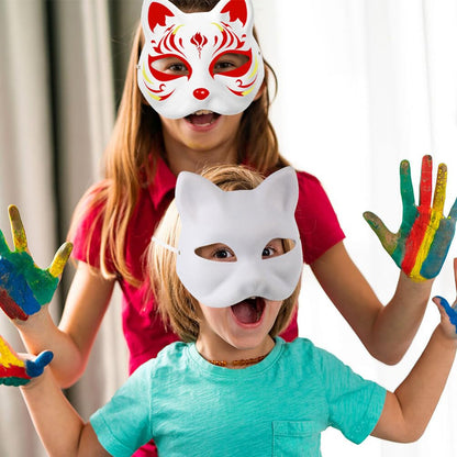 IMIKEYA Cat Mask 6pcs White Paper Fox Masks Blank Unpainted Wolf Animal Half Faces DIY Paint Masquerade Costume Prop for Carnival Cosplay Dance Party Favors
