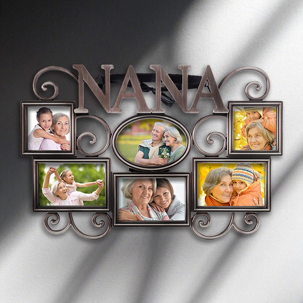 Lasody Nana Picture Frame,Cherish Every Memory,6 opening photo collage,Antique Silver,Mothers Day GiftsLasody Fathers Day And Mothers Day Collage Picture Frame (3”X2“+2“x2", Nana)