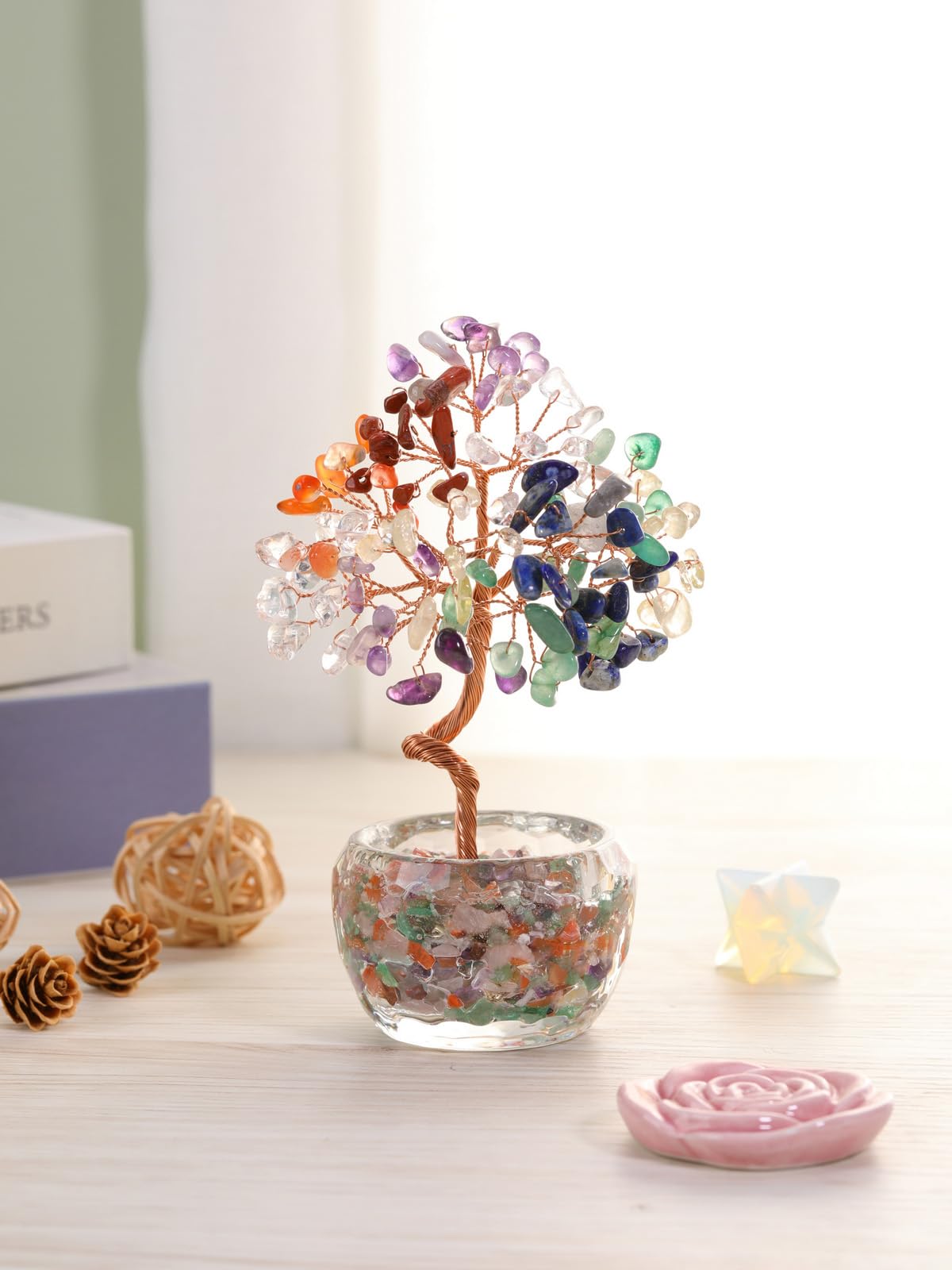 PESOENTH Chakra Tree Crystal Tree of Life Gifts for Women Mom Birthday,7 Chakra Stones Healing Crystals Gem Trees Reiki Spiritual Gemstones Positive Energy Gifts for Home Room Desk Decor