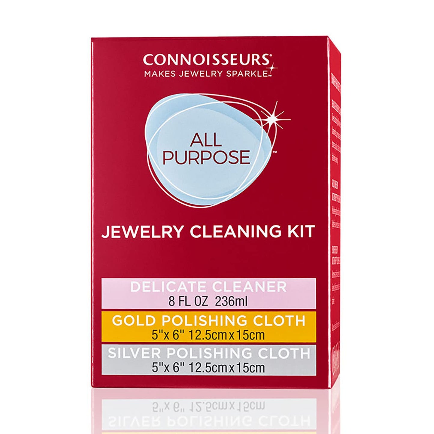 Connoisseurs All-Purpose Jewellery Cleaning Kit | Jewellery Cleaner with Gold & Silver Polishing Cloth | Silver Cleaning Cloth & Gold Polishing Cloth with Liquid Cleaning Solution for Precious Stones