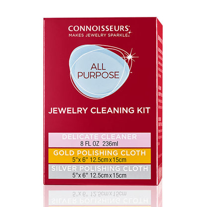 Connoisseurs All-Purpose Jewellery Cleaning Kit | Jewellery Cleaner with Gold & Silver Polishing Cloth | Silver Cleaning Cloth & Gold Polishing Cloth with Liquid Cleaning Solution for Precious Stones