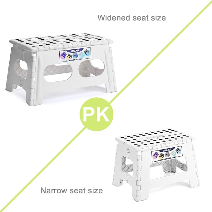 Delxo 9 Inch Folding Step Stool for Kids and Adults,15-Inch Extra Wide Height Large Platform Heavy Duty Stepping Stool More Safe and Comfortable Non Slip Foldable Step Stool White