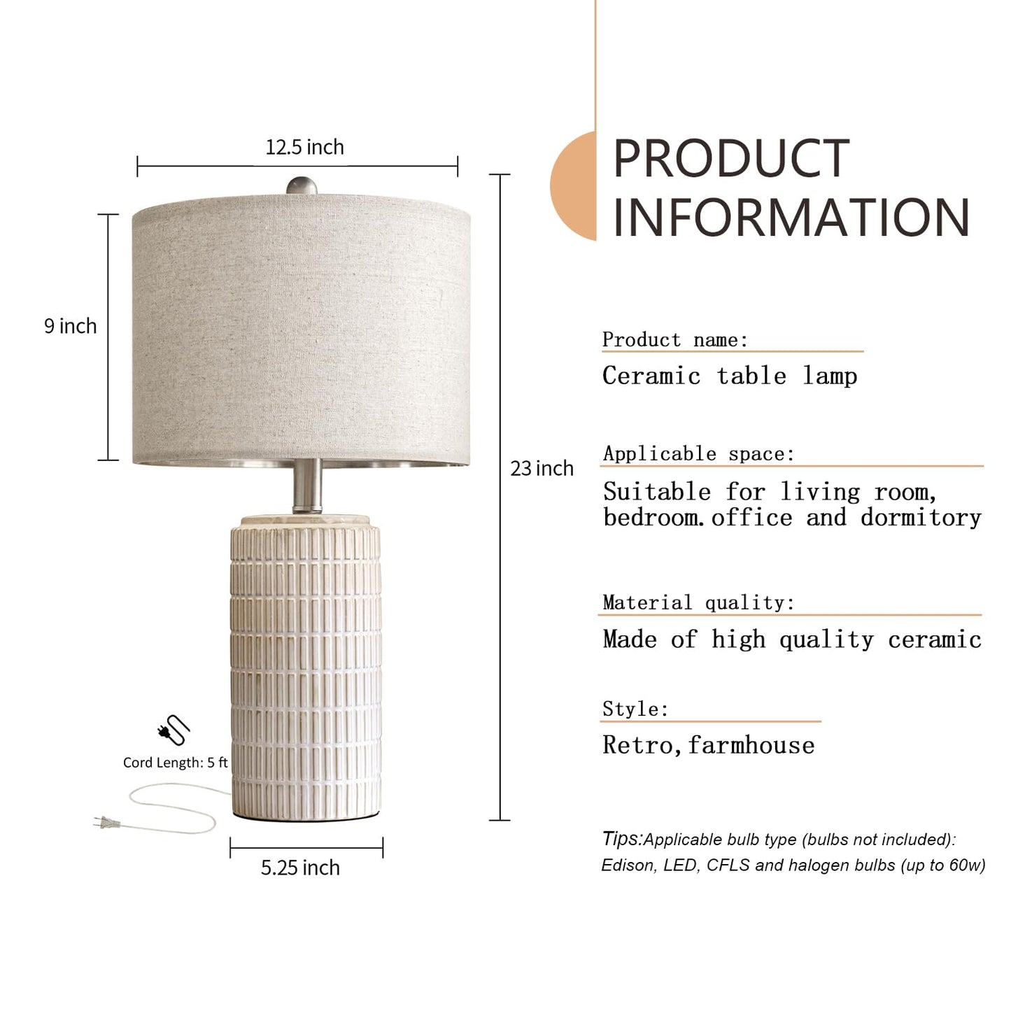 PoKat 23" Modern Ceramic Table Lamp Set of 2 for Living Room White Desk Lamps for Bedroom Farmhouse Bedside Nightstand Lamp House Warming Gifts New Home Decor End Table Lamps Gifts for Women Mom Beige
