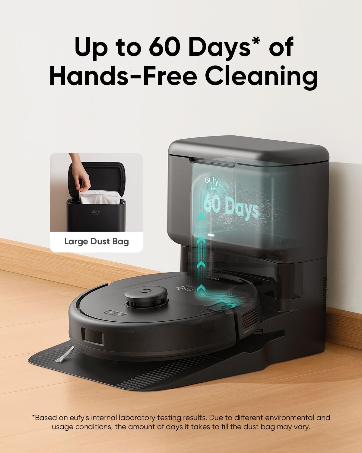 eufy Renewed L60 Robot Vacuum with Self Empty Station, Hair Detangling Technology, Up to 60 Days Hands Free Cleaning, 5,000 Pa Suction, Remove Hair, Dust