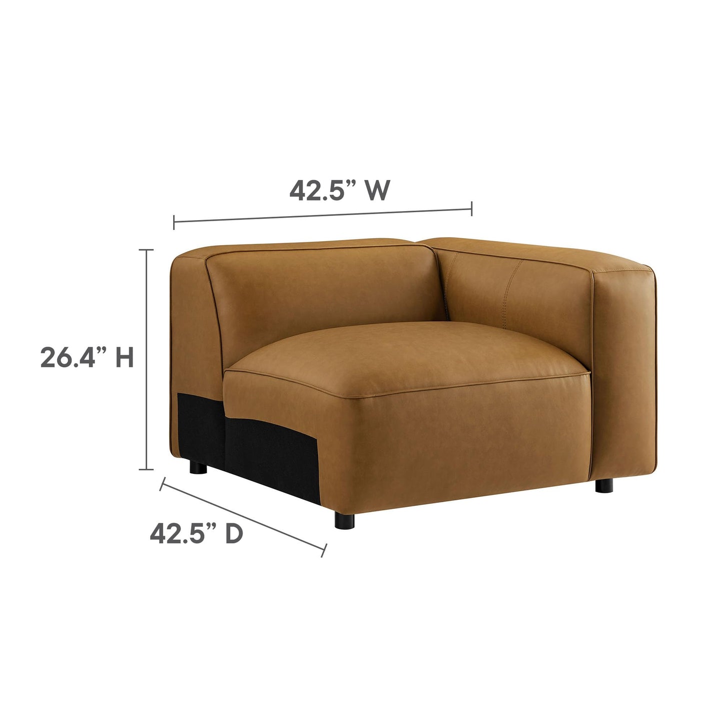 Modway Auren Vegan Leather 5 Piece Modular Sofa in Camel - Faux Leather L Shaped Sectional - Comfy Modern PU Leather Sofa - Oversized Mid Century Modern Couch for Living Room, Apartment