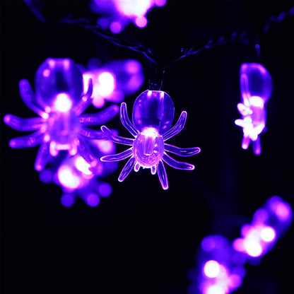 RECESKY 2Pack 20 LED Purple Spider String Lights with Timer - Total 13Ft Battery Powered Halloween String Light - Spooky Decor for Indoor House Party Holiday Window Halloween Decorations