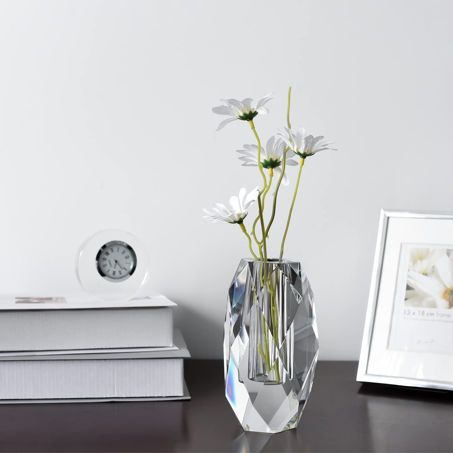 Donoucls Crystal Flower Vases Decorations 6" for Home Wedding Christmas or Gift - Clear with Gift Box
