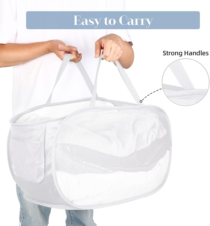 Strong Mesh Pop Up Laundry Basket, Collapsible Laundry Hamper