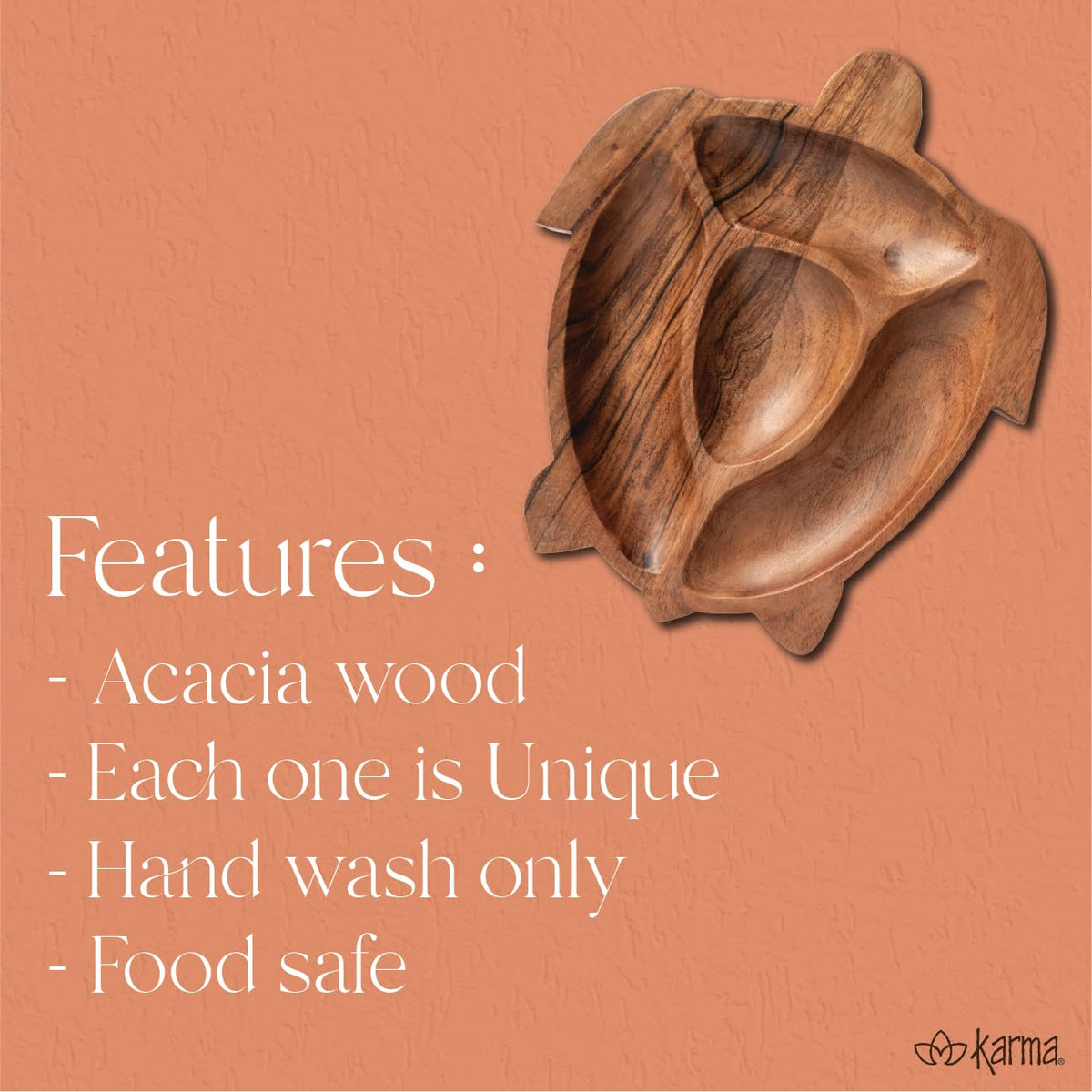 Karma, Acacia Wood Shaped Serving Bowl, Shaped Wooden Compartment Divided, Wood Accent-Plates Divided Dessert Dish Serving Trays Platters, Christmas Tree