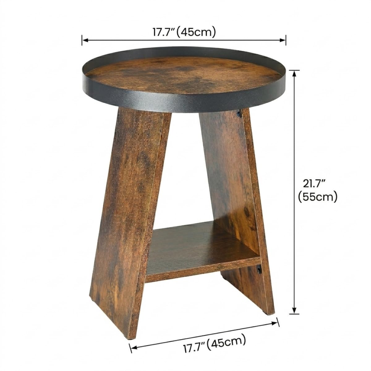 ZEXVIDA Round End Table with Tray Top, 2-Tier Rustic Side Table with Storage Shelf, Modern Farmhouse Industrial Wood Nightstand for Living Room, Bedroom, Small Spaces (Rustic Brown)